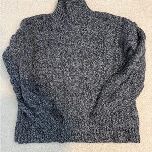 LL Bean Small Cozy Gray Cable Knit Wool Sweater
